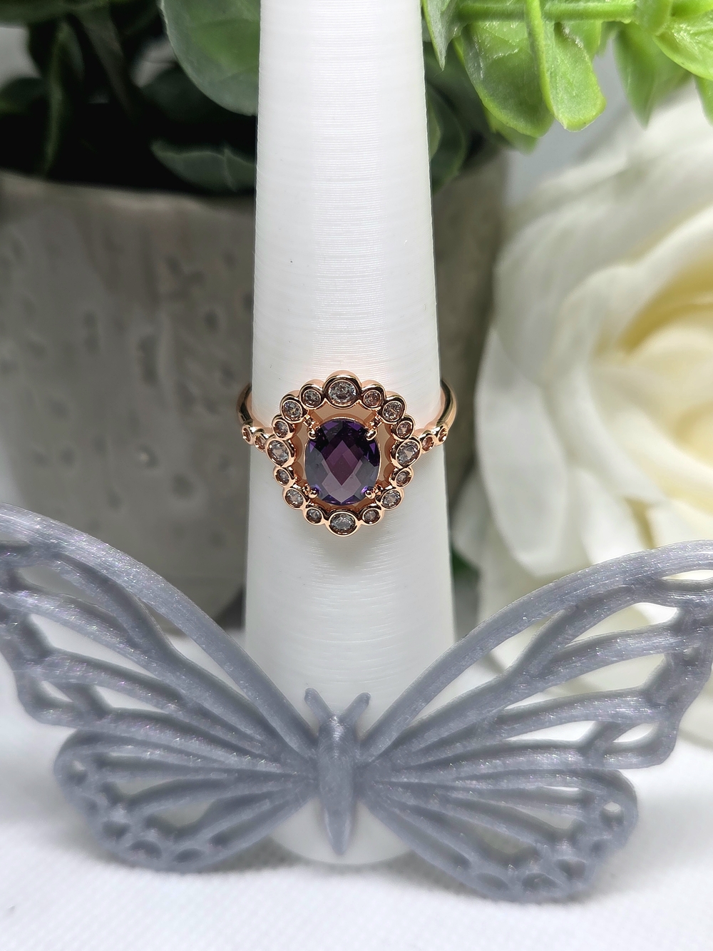 BP Rose Gold Amethyst CZ Halo Ring